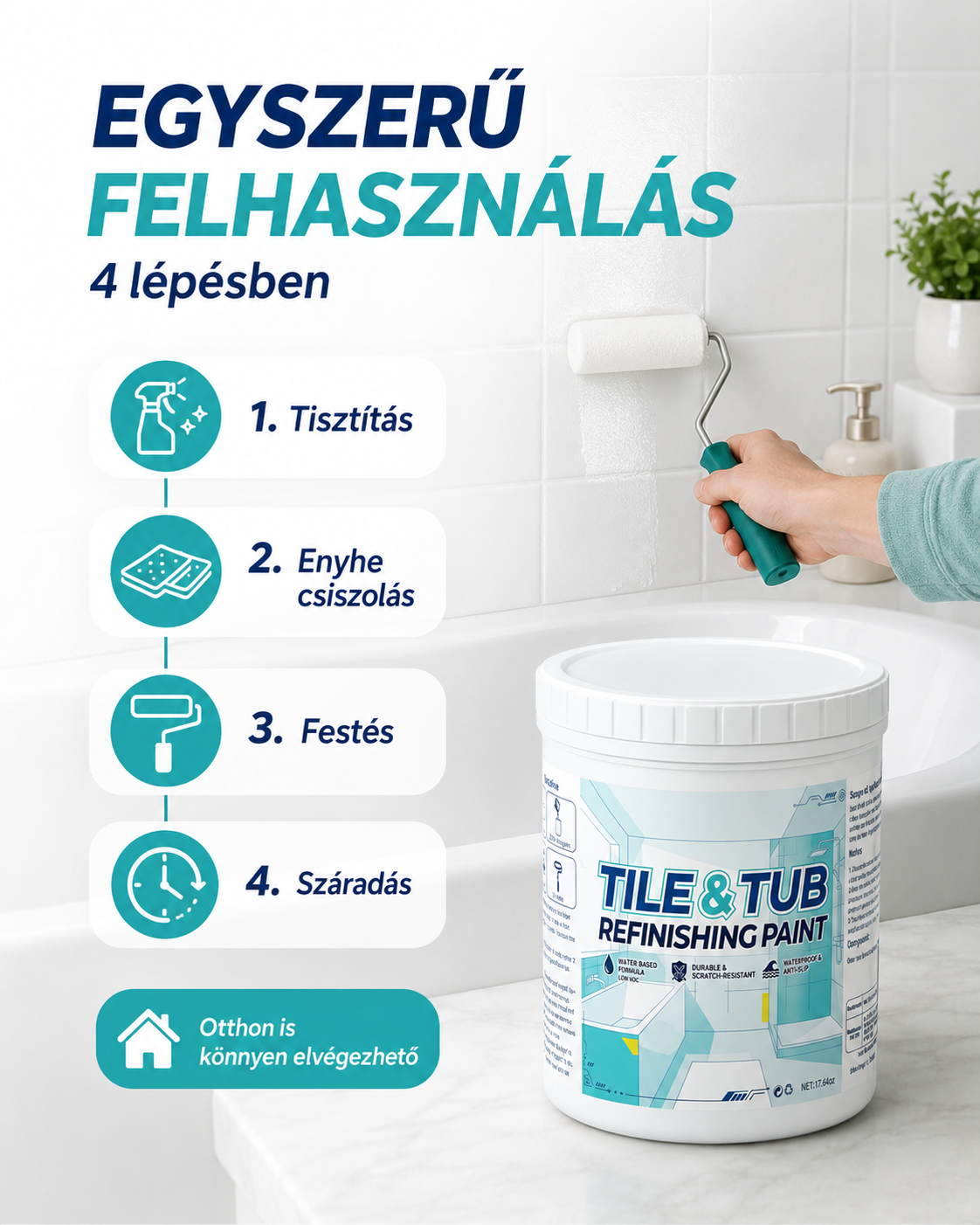🔥Új termékek a piacon丨Újítsd fel a kádat és a csempét bontás nélkül Prémium csempe- és kádfelújító festékkészlet Egy teljes fürdőszobai felújítás helyett válassz egyszerűbb megoldást.