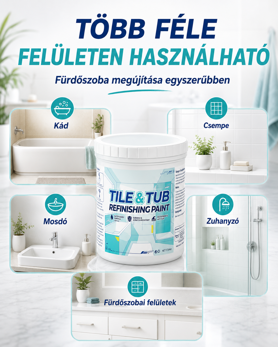 🔥Új termékek a piacon丨Újítsd fel a kádat és a csempét bontás nélkül Prémium csempe- és kádfelújító festékkészlet Egy teljes fürdőszobai felújítás helyett válassz egyszerűbb megoldást.