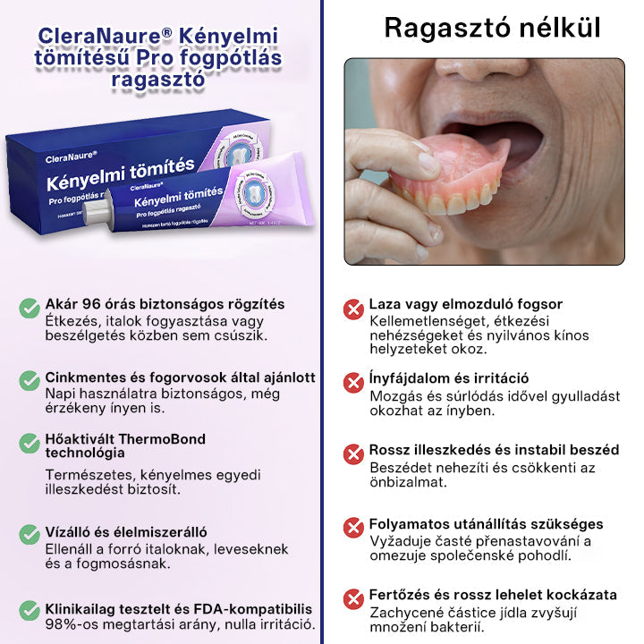KORLÁTOZOTT KÜLÖNLEGES AJÁNLAT🦷🦷🦷🦷🦷 CleraNaure® Comfort Seal Pro Fogsor Ragasztó  FDA Tanúsítvánnyal-🔥